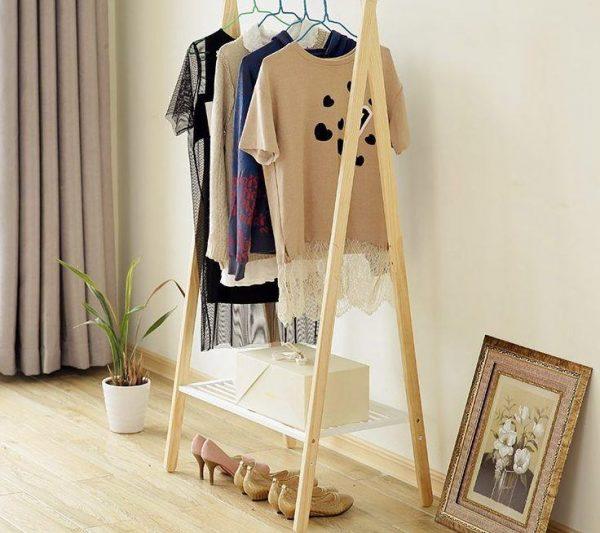 wooden clothes rack with shelf