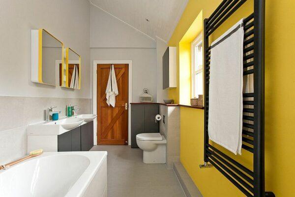  yellow and gray bathrooms