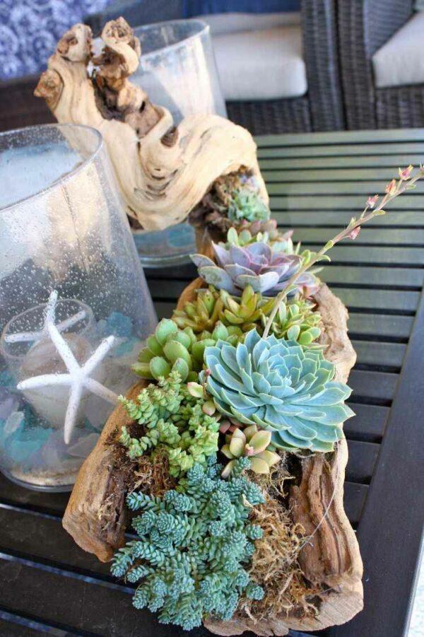 natural wood log planters