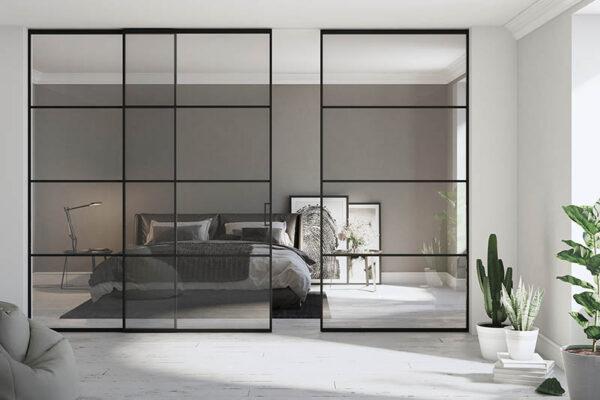 Bedroom with glass partition