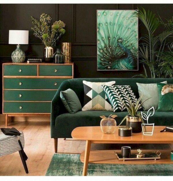 dark green living room