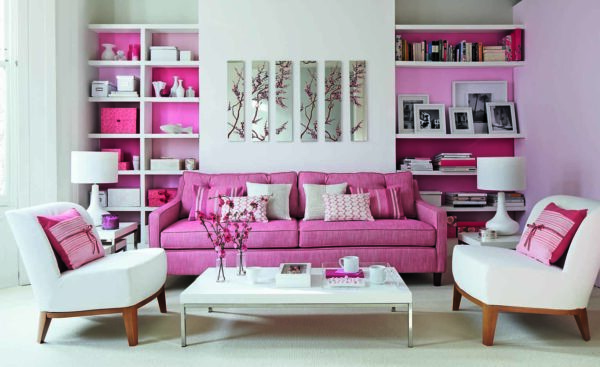 white and pink living room ideas