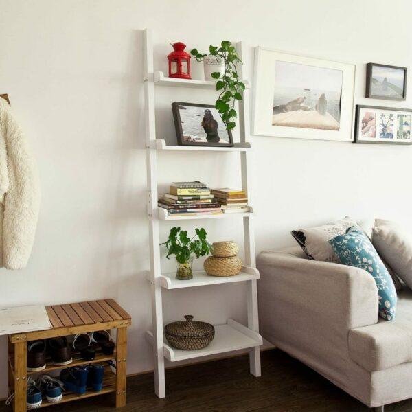 white ladder bookshelf