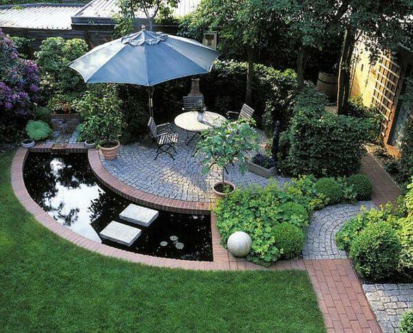 small garden design with pond