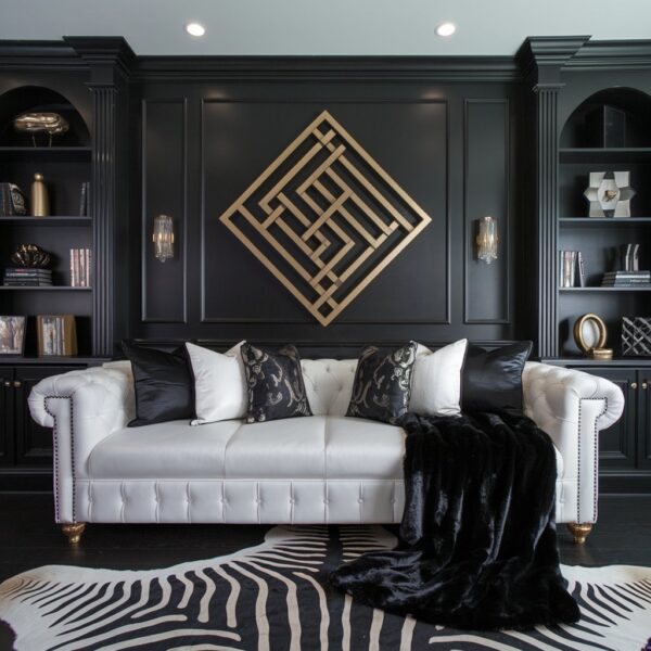 black and gold living room