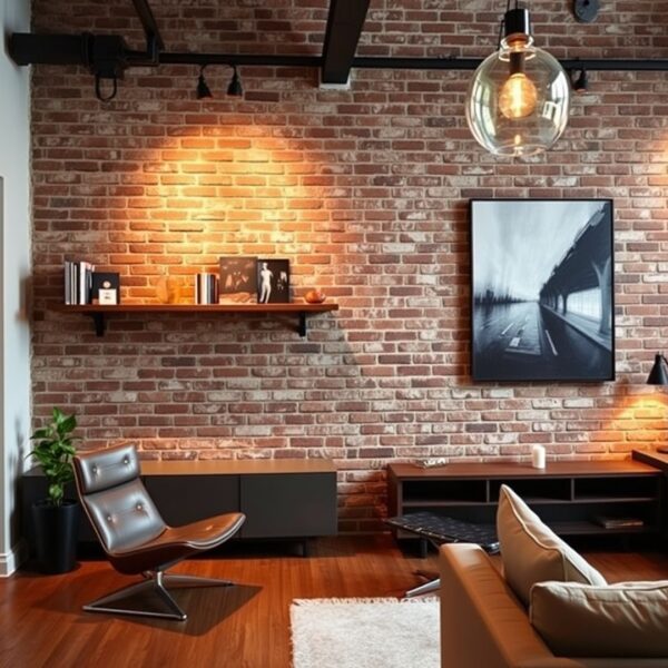 brick wall accent living room