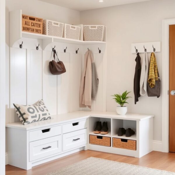 Entryway with built-in bench and concealed storage