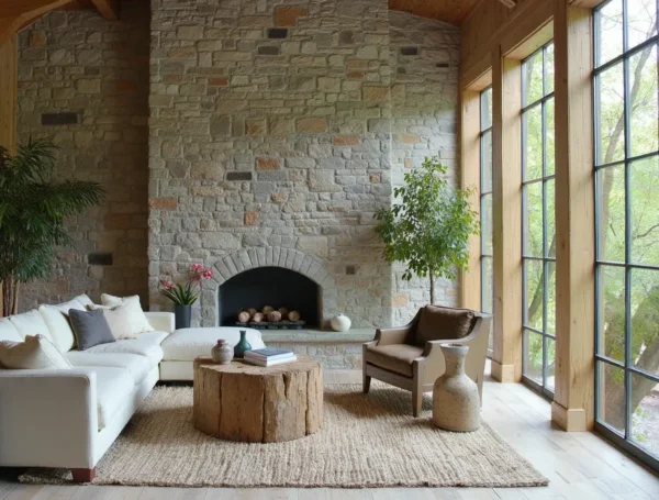 stone walls living room